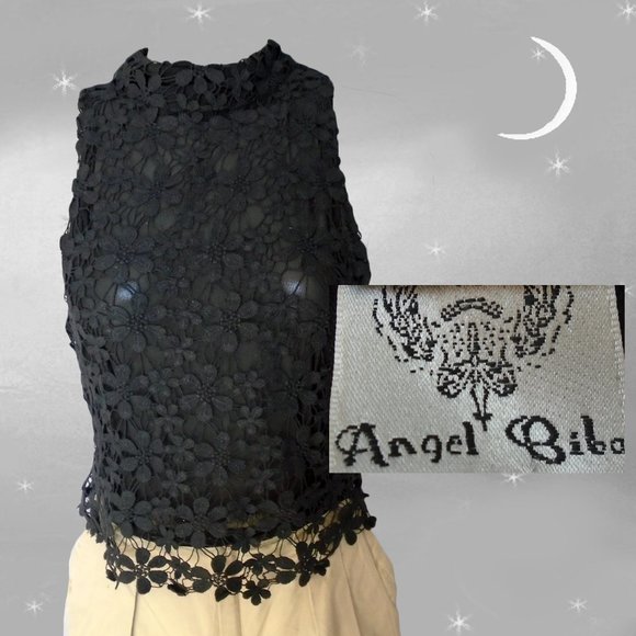 Sexy Angel Biba Black Eyelet Lace Halter Look Top - Size 10 - Picture 1 of 10